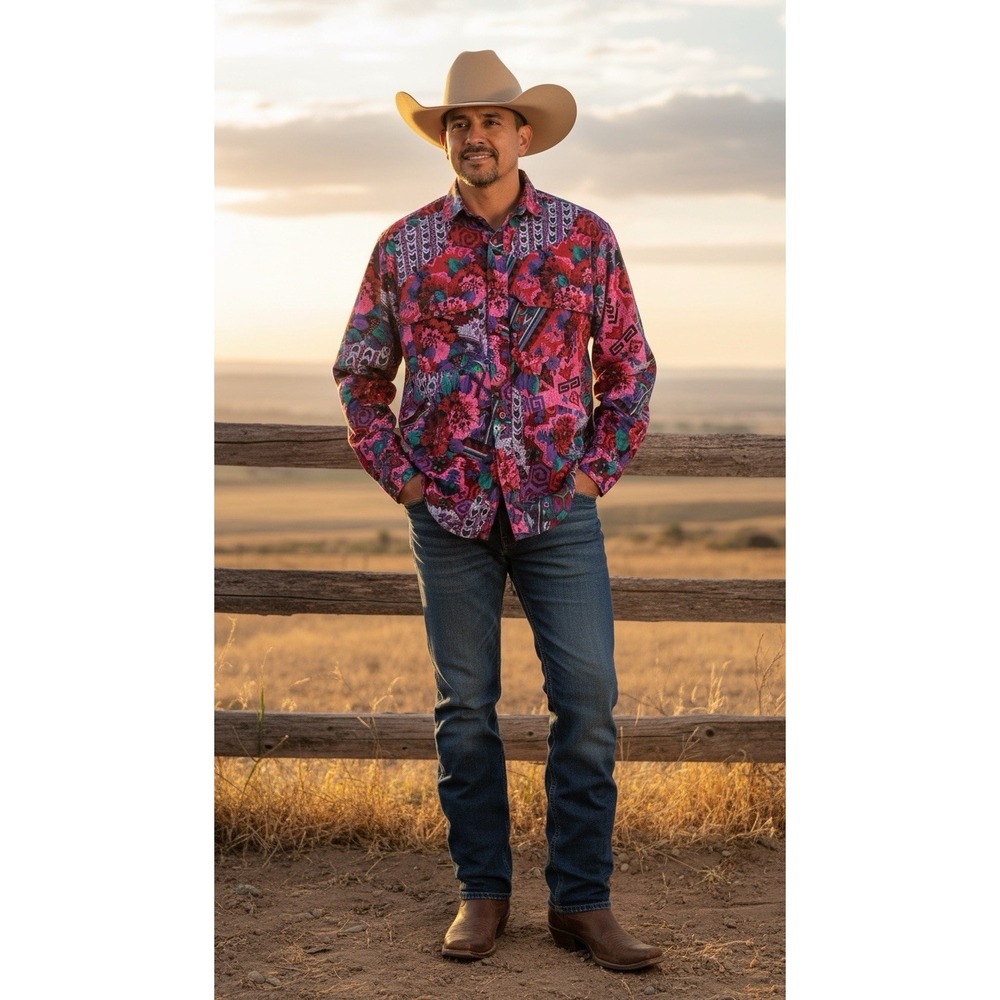 Vintage Wrangler Shirt Mens Small Multicolor Western Aztec Floral Button Up 90s